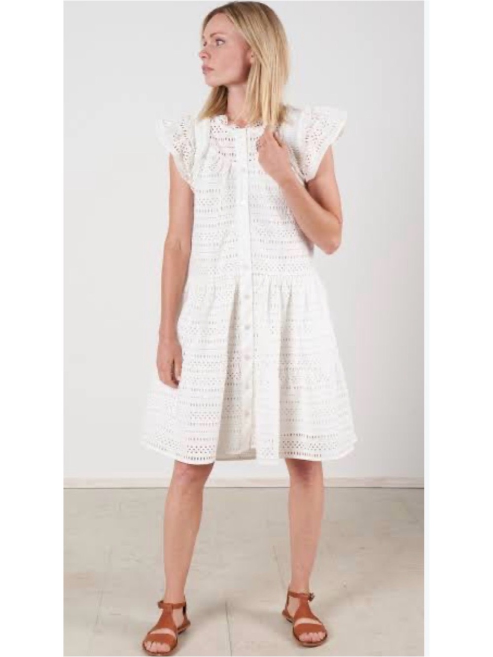 White Eyelet Flutter Sleeve Dress - Sea New York
